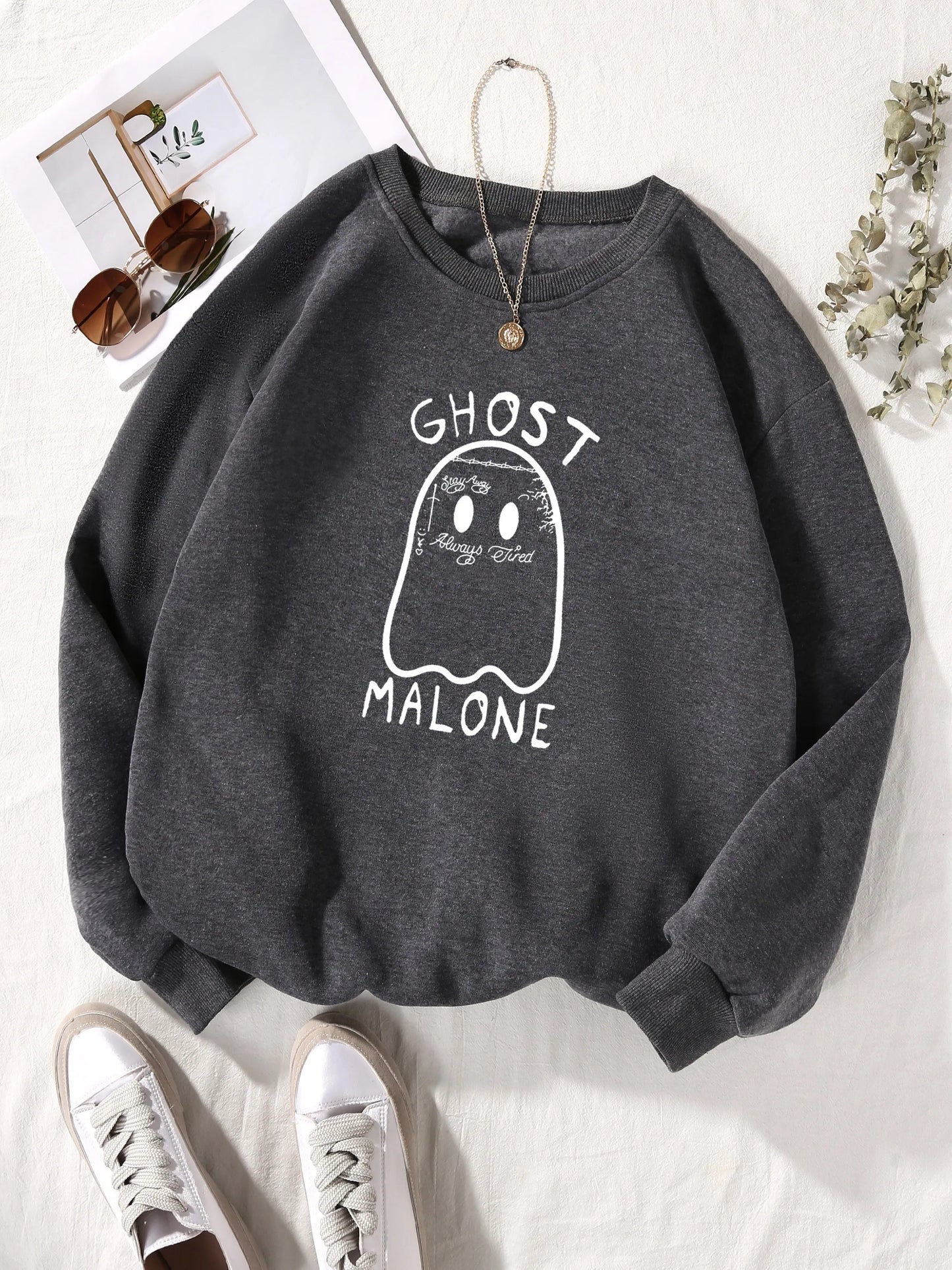 "Cozy Kawaii Ghost Malone Sweatshirt - Stylish Loose Fit Pullover for Women"