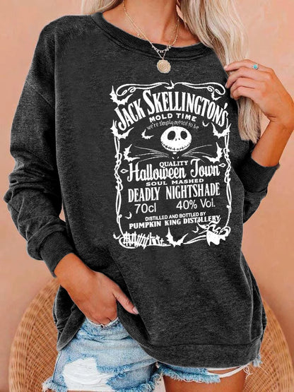 Halloween Print Casual Crew Neck Sweatshirt for Women - Ideal for Fall and Winter